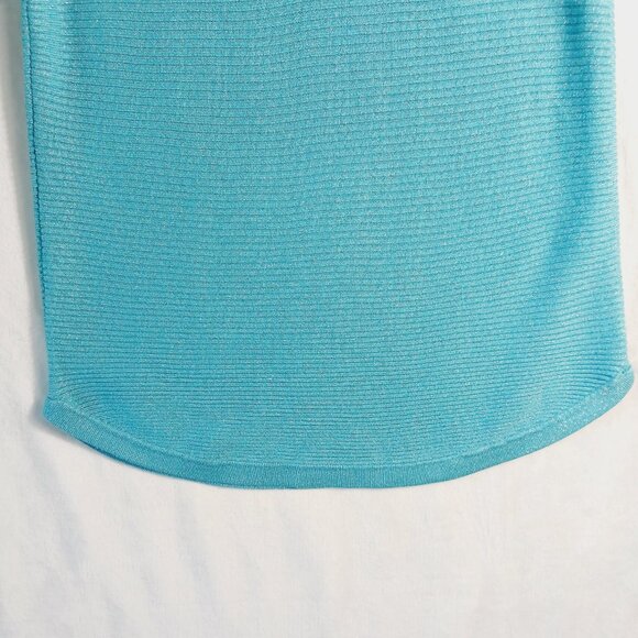 Chico's, Turquoise Blue, Sparkle, Ribbed Knit Top with 3/4 Sleeves,  Size Small - Picture 7 of 12